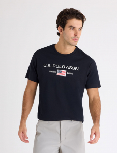 FLAG EMBOSSED WORDMARK PRINTED JERSEY T-SHIRT