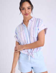 TIE FRONT STRIPE DOLMAN SHIRT
