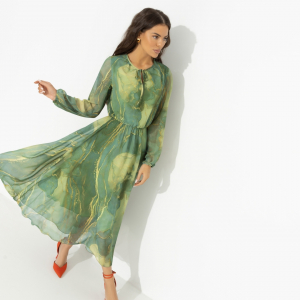 Платье приталенное на подкладе, Летящие мгновения (green, new)