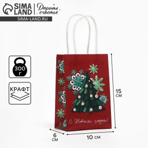 Пакет подарочный новогодний «С Новым годом», белый крафт, 15?10?6 см