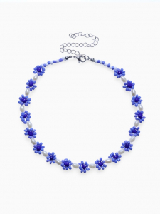 Колье из бисера «Незабудки», сине-белое, 30 см