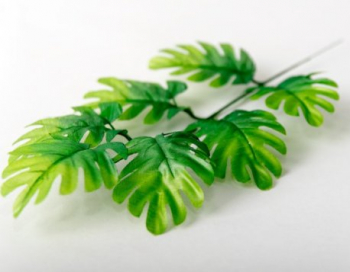 Искусственные цветы, Ветка - лист монстеры для венка (1010237) зеленый комбинированный