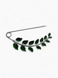 Булавка «Веточка лиственная» 6.5 см, зелёная в серебре