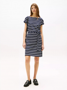 Belted Stripe Stretch T-Shirt Dress