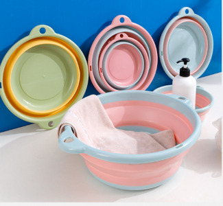 Складной силиконовый тазик, розовый