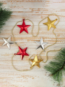 Бусы на ёлку «Разноцветные звёздочки», 5.5 см, длина 1 м, золотисто - красные