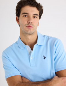 SOLID INTERLOCK POLO SHIRT WITH STRIPE TRIM