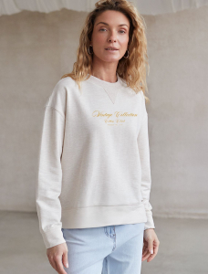 Свободный свитшот с принтом и разрезами из эластичного футера двухнитки без начеса