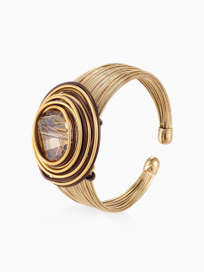 Браслет со стразами «Валькирия» камень в металле, жёлтый в чернёном золоте, безразмерное, d=6.5 см