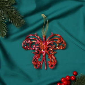 Ёлочная игрушка «Зимнее волшебство. Кружевная бабочка», 10?12 см, красный перелив