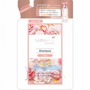 Samourai Woman Moist Шампунь для сухих и поврежденных волос, с комплексом аминокислот и керамидами, с цветочно-фруктовым ароматом, сменная упаковка, 350 мл