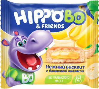«HIPPO BONDI & FRIENDS», бисквитное пирожное с банановой начинкой, 32г (упаковка 12шт.)