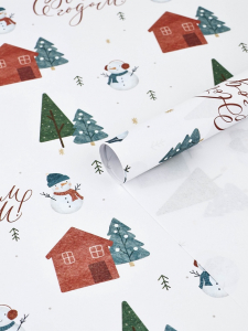 Бумага упаковочная новогодняя крафтовая «Снеговики», 50?70 см