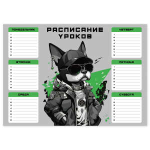 Расписание уроков А4, мелованный картон 235 г/м?, полноцветная печать, выборочный УФ-лак