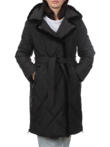309 BLACK/BLACK Пальто зимнее стеганое женское (200 гр. холлофайбер, натуральная норка)