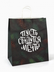 Пакет бумажный подарочный новогодний крафт «Сбудутся мечты» 32?17.5?37 см
