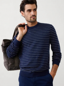 Merino Wool Textured Striped Sweater