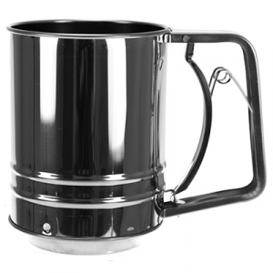 Кружка-сито из нержавеющей стали для муки с просеивателем д9,5см h13см, дно с двойной сеткой (Китай)