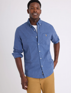 LONG SLEEVE COTTON YARN DYE HEATHER POPLIN SHIRT
