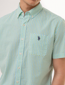 SHORT SLEEVE DIAMOND PRINT WOVEN SHIRT