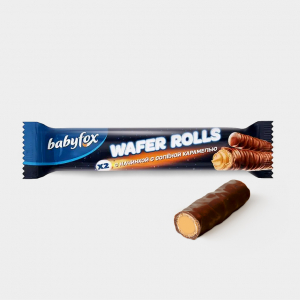 «BabyFox», трубочки Wafer Rolls с начинкой с солёной карамелью, 16 г (упаковка 26 шт)