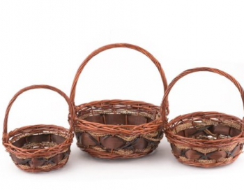 Искусственные цветы, Набор плетеных кашпо коричневый