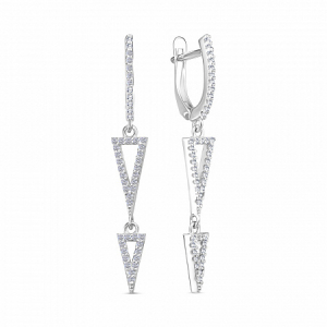 Серьги с фианитом родированные серебро 925*