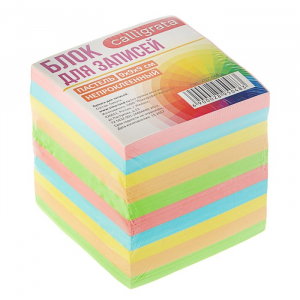 Блок бумаги для записей Calligrata, 9?9?9 см, 80 г/м?, непроклеенный, цветной, пастель