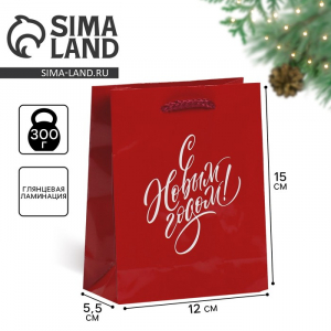 Пакет подарочный новогодний ламинированный «С Новым годом», S 15?12?5.5 см