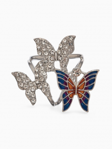 Кольцо для платка «Бабочки», цветное в серебре