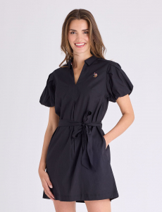 BUBBLE SLEEVE BELTED DRESS