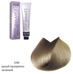 OLLIN PERFORMANCE 7/09 русый прозрачно-зеленый 60мл,Перманентная крем-краска для волос