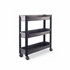 Стеллаж на колёсиках чёрный 3 уровня 46.5х14.5х48,3см