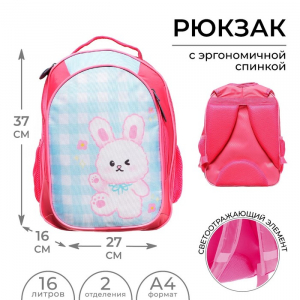 Рюкзак школьный, 37?27?16 см, эргономичная спинка, «Зайка»