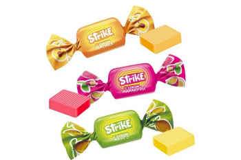 «Strike», жевательная конфета со вкусами манго, маракуйи и персика, 1 кг