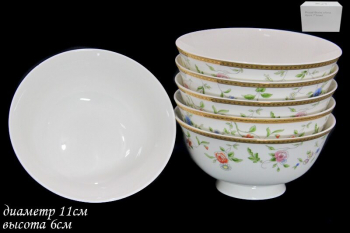 125-082 Набор из 6 салатников 11см. в под.уп.ЦВЕТОЧНАЯ ПОЛЯНА.(х16)Костяной фарфор