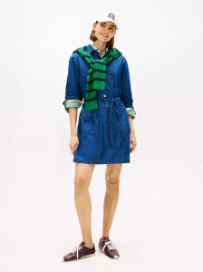 Belted Denim Mini Shirtdress