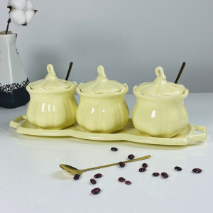 164-016 Набор из 3 банок 250мл с ложками на подставке в под.уп.(х9) Фарфор