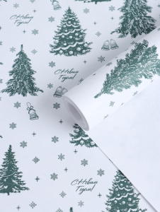 Бумага упаковочная новогодняя крафт, «Ёлки», на белом 75 г/м? 0.72?10 м