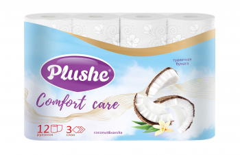 Туалетная бумага Plushe «Comfort care» Coconut & Vanilla, 12 рул.,3 слоя