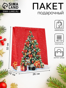 Пакет подарочный новогодний ламинированный, «Подарки в новогоднюю ночь» 26?12?32 см