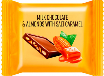 «O'Zera», молочный шоколад Milk & Almonds with salt caramel с миндалем и соленой карамелью (коробка 1,2кг)