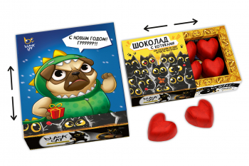 БОКС, НОВОГОДНИЙ ПЁС, Конфеты шоколадные с ореховым кремом в форме сердца, 115 гр.