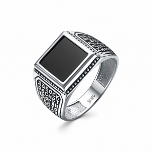 Кольцо (Спаси и Сохрани) из серебра ч/ч литьё с нат.камнем