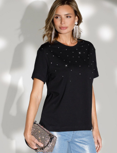 Нарядная футболка с принтом стразами из премиального хлопка с эластаном