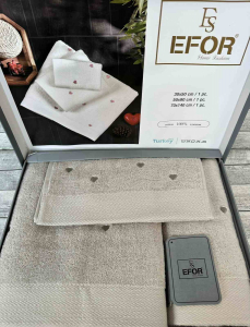 Набор полотенец EFOR из 3-х предметов (30*50-1шт;50*90-1шт;70*140-1шт) сердце бежевый (зеленый)