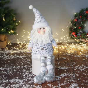 Игрушка мягкая «Дед Мороз в костюмчике с пайетками» 49?17 см, серебристо-белый