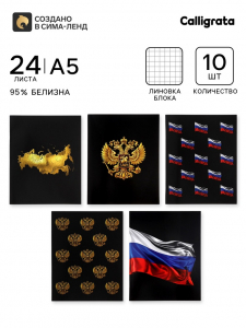 Тетрадь 10 штук, 24 листа в клетку Calligrata «Россия», блок офсет, 5 видов