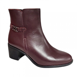 Rodri Botin Mujer En Piel Burdeos y Tacón Medio