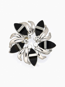 Кольцо для платка «Цветок мака», чёрное в серебре
